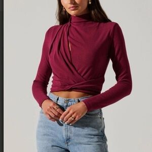 ASTR  The Label,Asymmetrical Pleated Cutout Mock Neck Top Size M,NWT, Be…